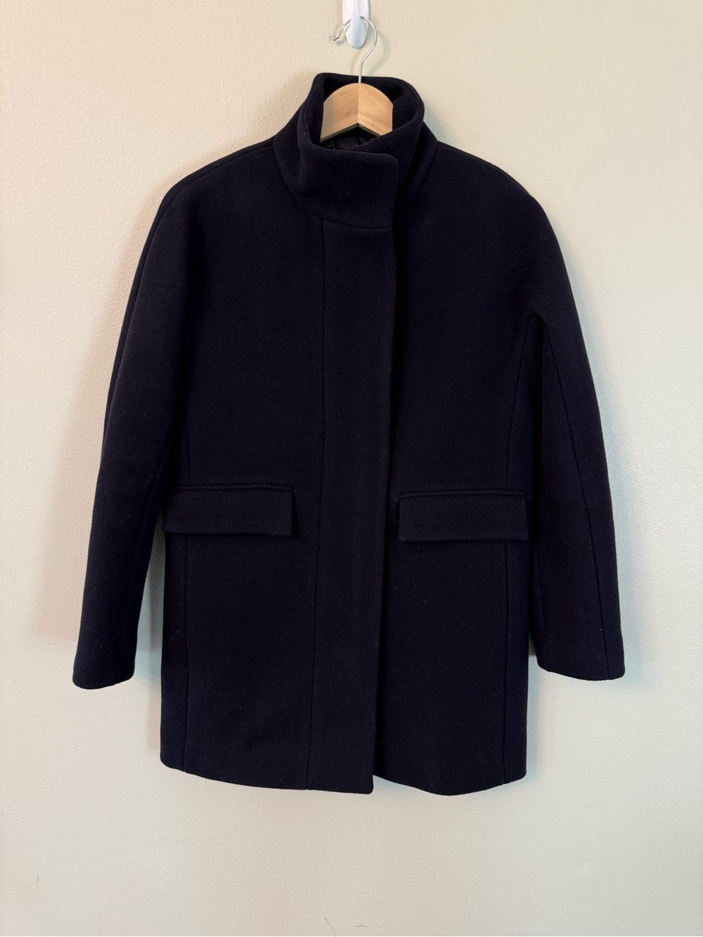 J. Crew Navy Stadium Cloth Cocoon Coat Italian Wool Nello Gori Size 00 - Picture 3 of 9